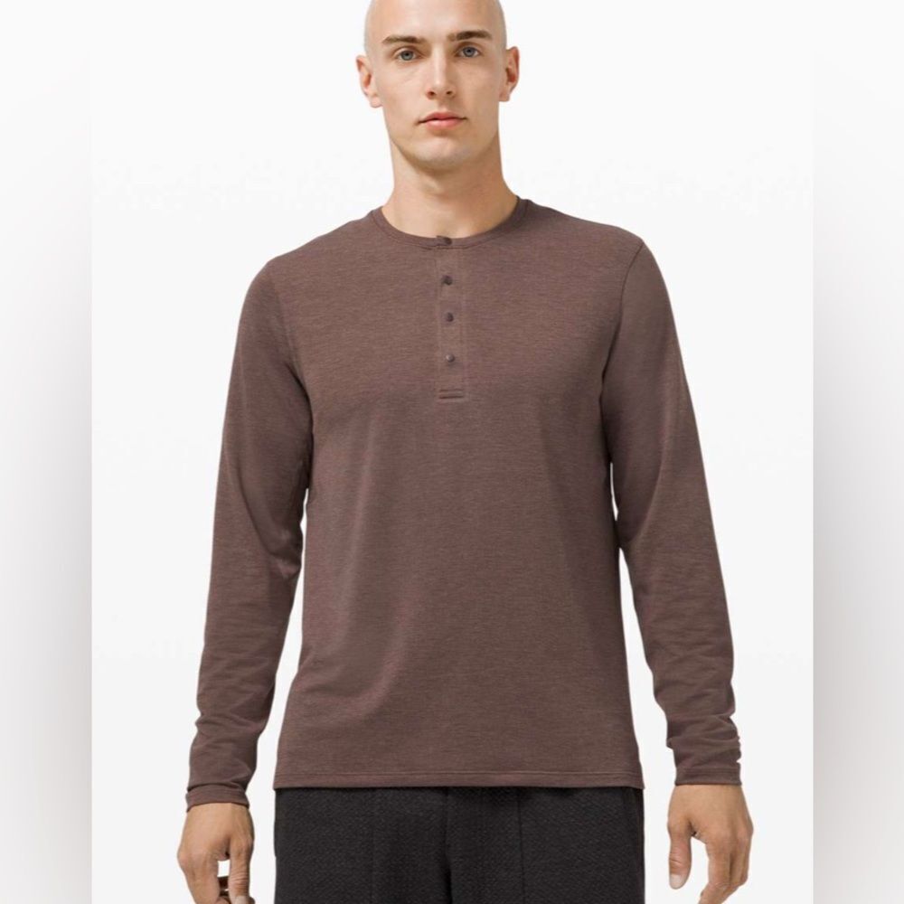 Lululemon Mens Reinstate Long Sleeve Henley Heathered Brown Size Medium ??